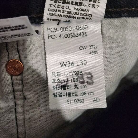 Levi's 501 Button Fly Jeans Men's 35x28 (Actual) Black Distressed Wash - Picture 9 of 9